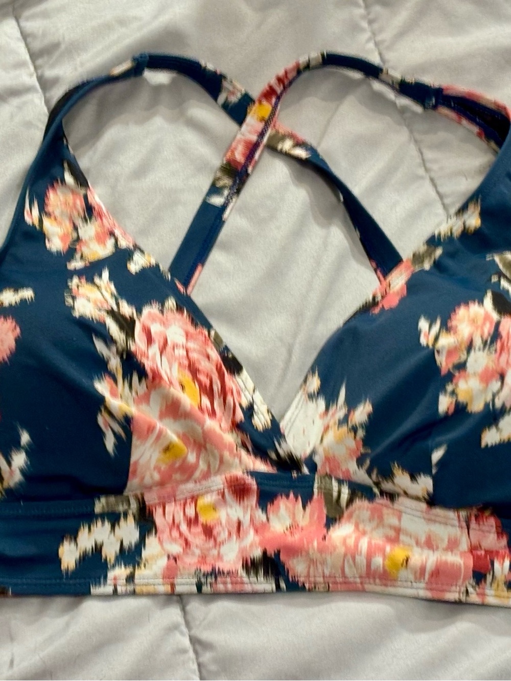Torrid Like New! Floral Deep V Women’s Swim Top — Navy / Pink - Picture 3 of 6